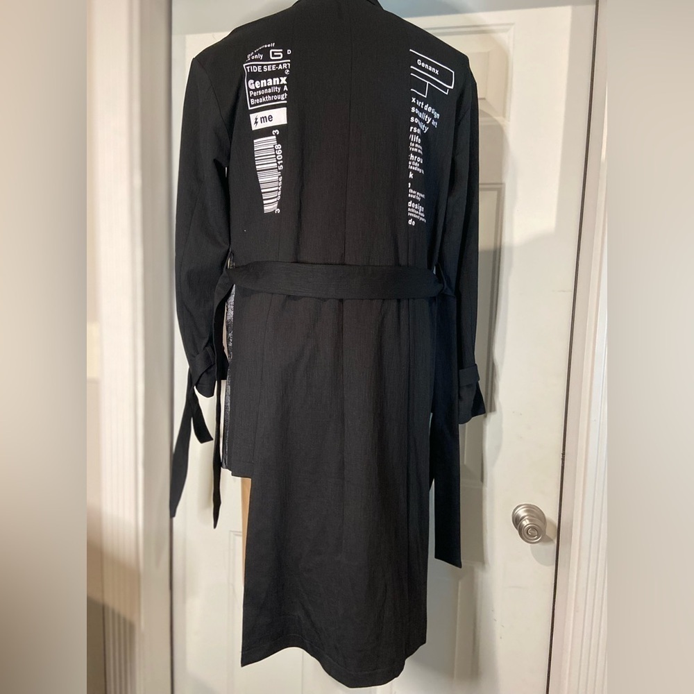 Geranx Men’s Style~Asymmetric~Color Block~Graphic~Belt~Trench/Suit Coat~Size XL - Picture 11 of 16